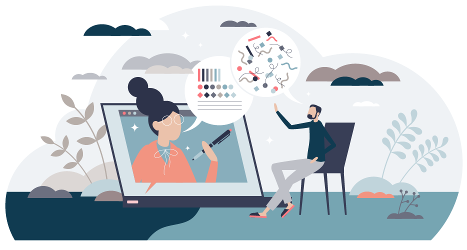 ilustración de una psicóloga online atendiendo a un paciente