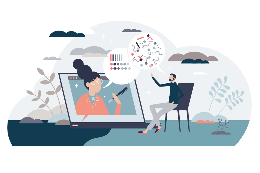 ilustración de una psicóloga online pasando consulta